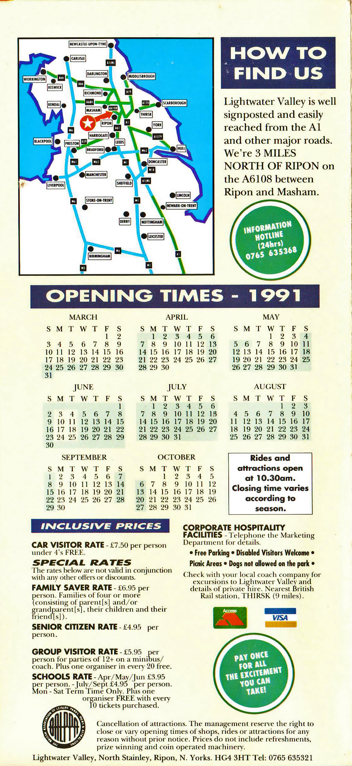Lightwater Valley Theme Park: Vintage Flyer and Map from season 1991