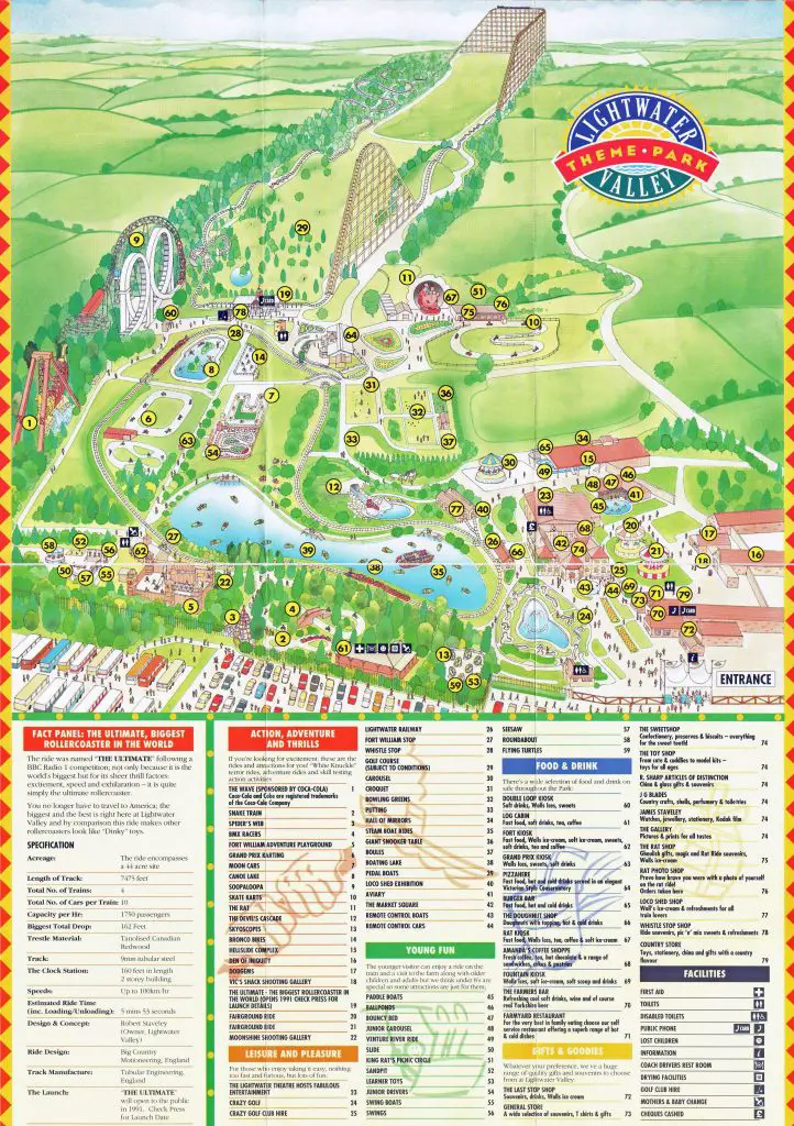 Lightwater Valley Theme Park: Vintage Flyer and Map from season 1991